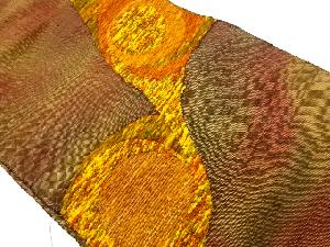 手織り紬紐通し抽象模様織出し名古屋帯